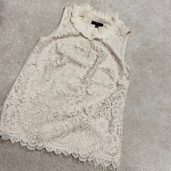 J Crew Lace Ruffle Neck Tank in Dune ❤️ - Picture 2 of 9